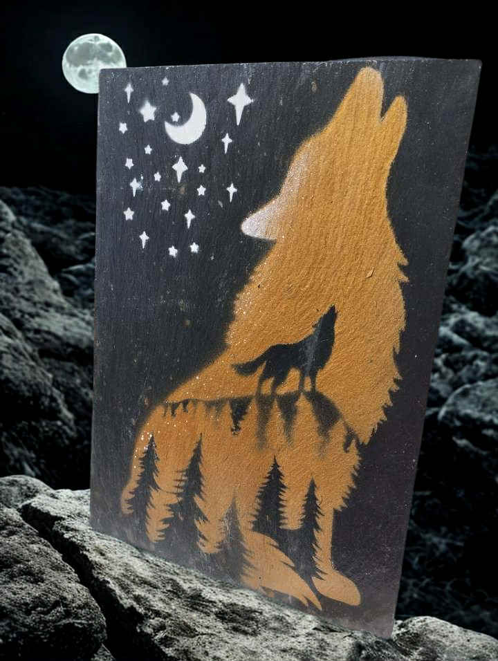 Ardoise déco loup doré et blanc