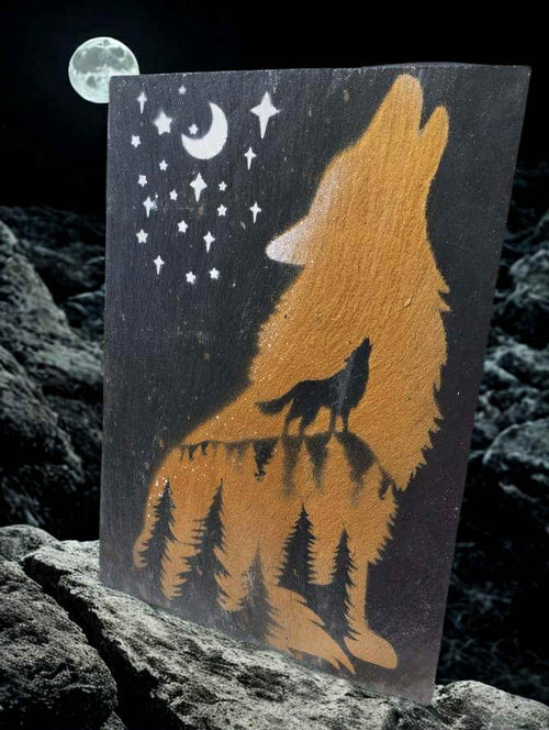 Ardoise déco loup doré et blanc
