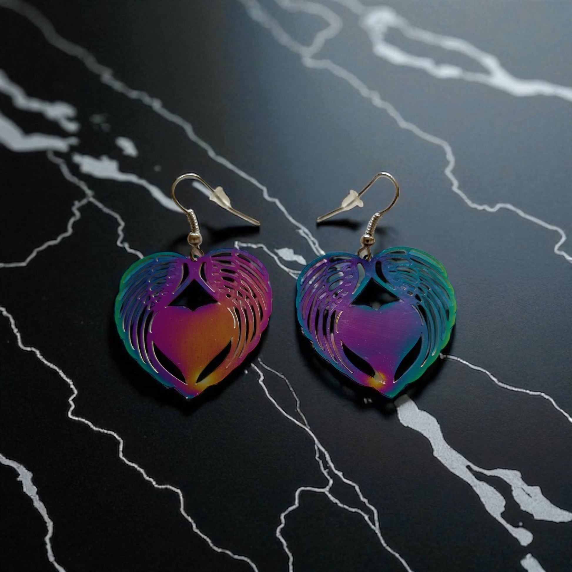 Boucles d'oreilles coeur ailes d'ange multicolore