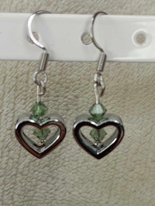 Boucles d'oreilles coeur perles verte Swarovski