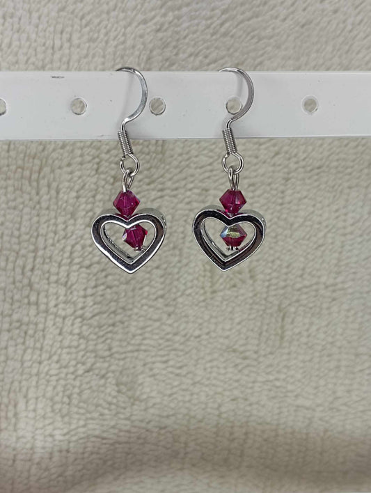 Boucles d'oreilles coeur perles violette Swarovski