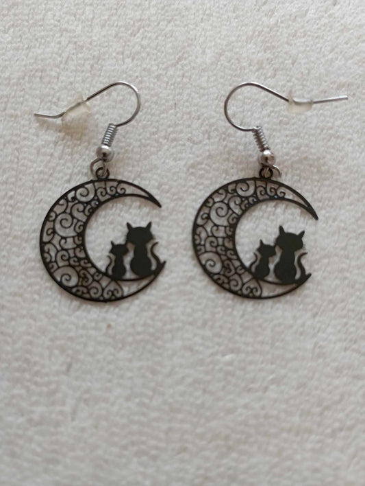 Boucles d'oreilles chat noir filigrane