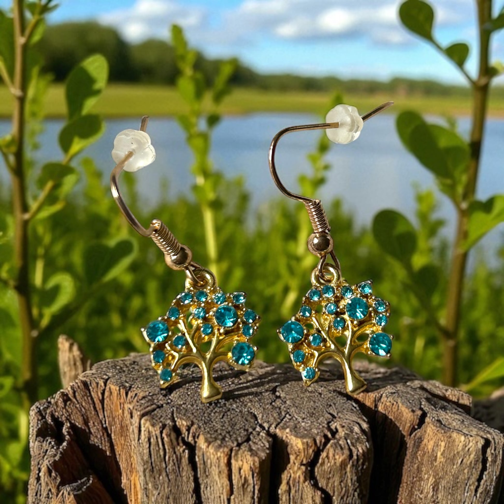 Boucles d'oreilles arbre de vie bleu