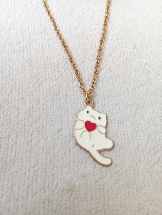 Collier chat blanc coeur