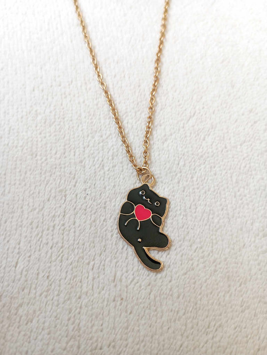 Collier chat noir coeur