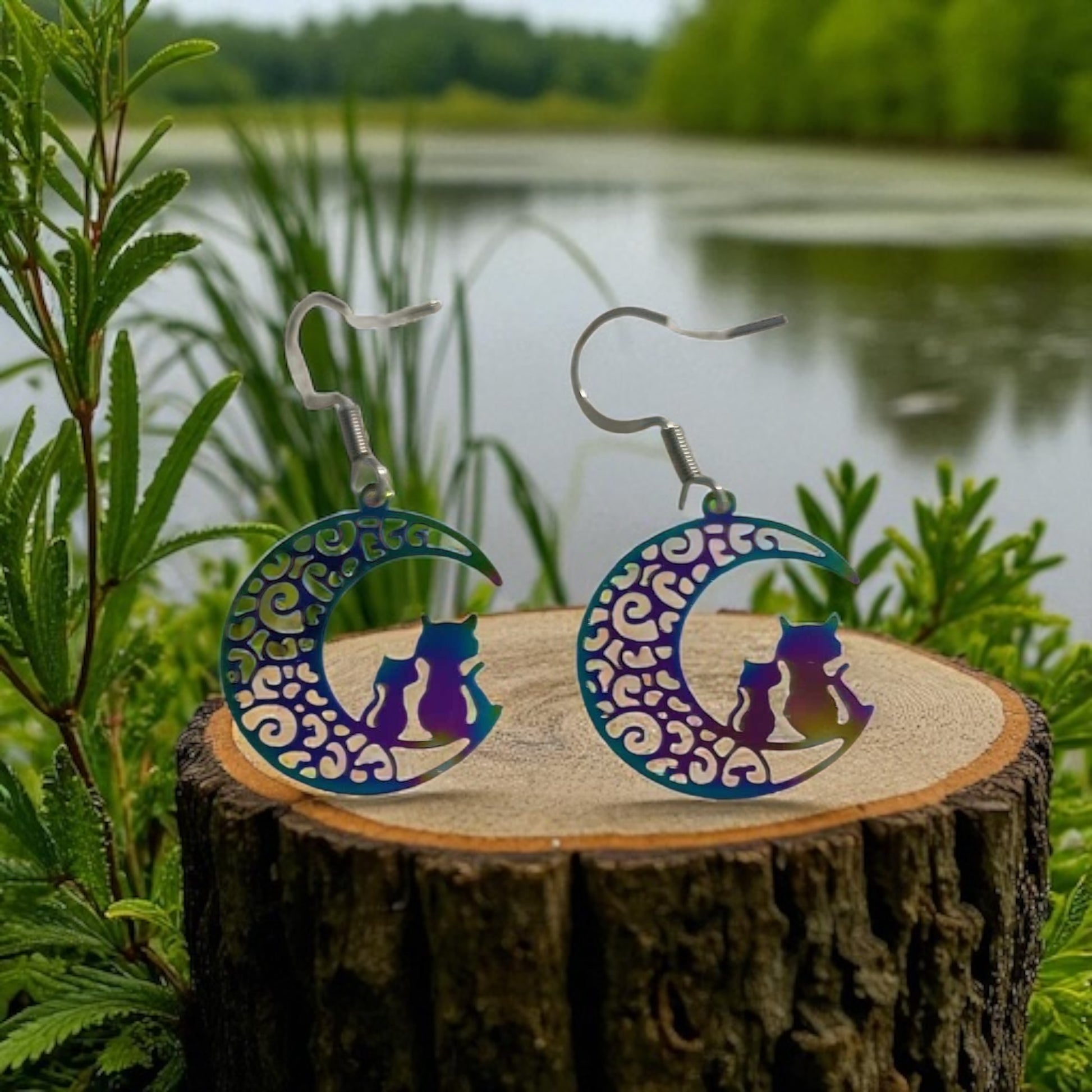 Boucles d'oreilles chat multicolore