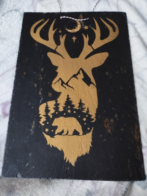 Ardoise décorative cerf doré - Les créations d'asuna
