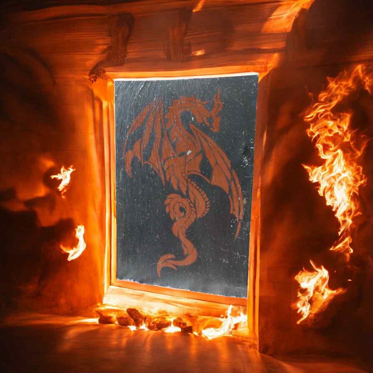 Ardoise peinte représentant un dragon crachant des flammes avec vernis satiné

Peinture artisanale sur pierre naturelle – dragon flamboyant en pleine attaque