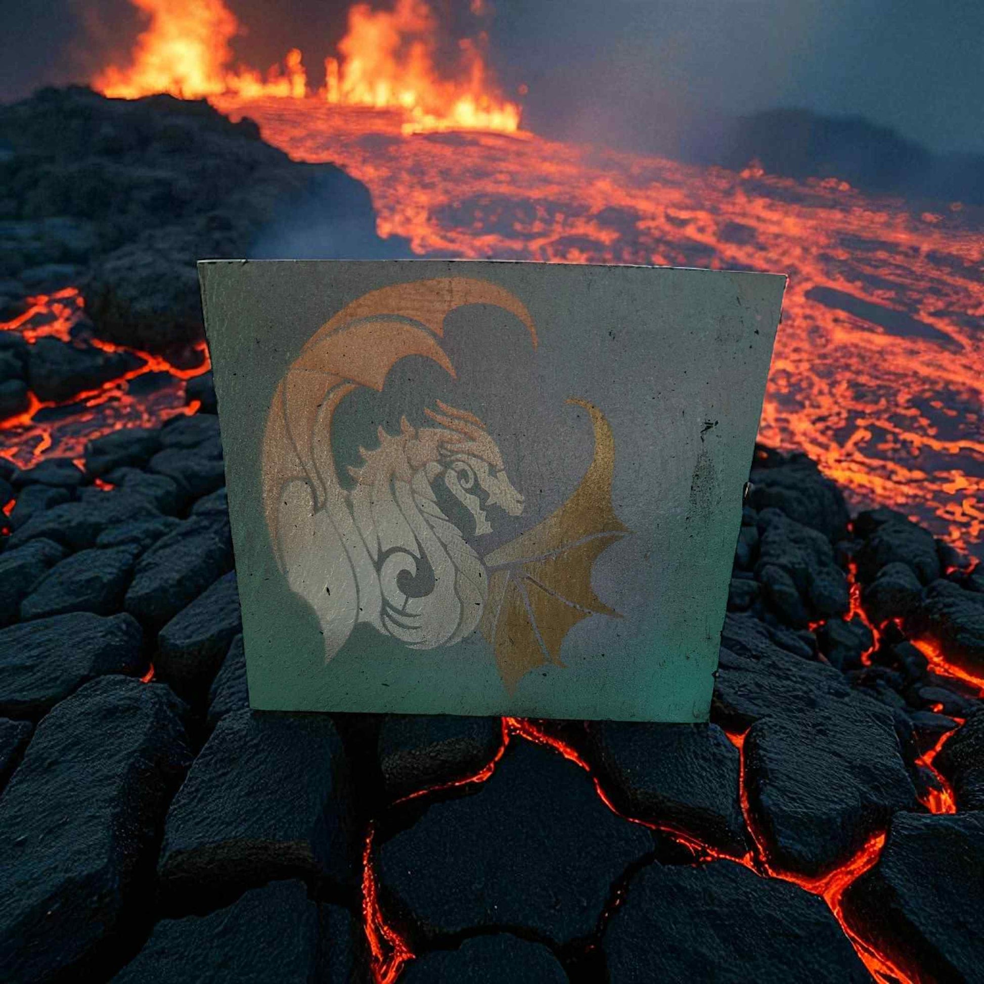 Ardoise peinte représentant un dragon doré, argenté et cuivré sur fond malachite pâle

Peinture artisanale sur pierre naturelle – dragon tricolore métallisé avec vernis satiné
