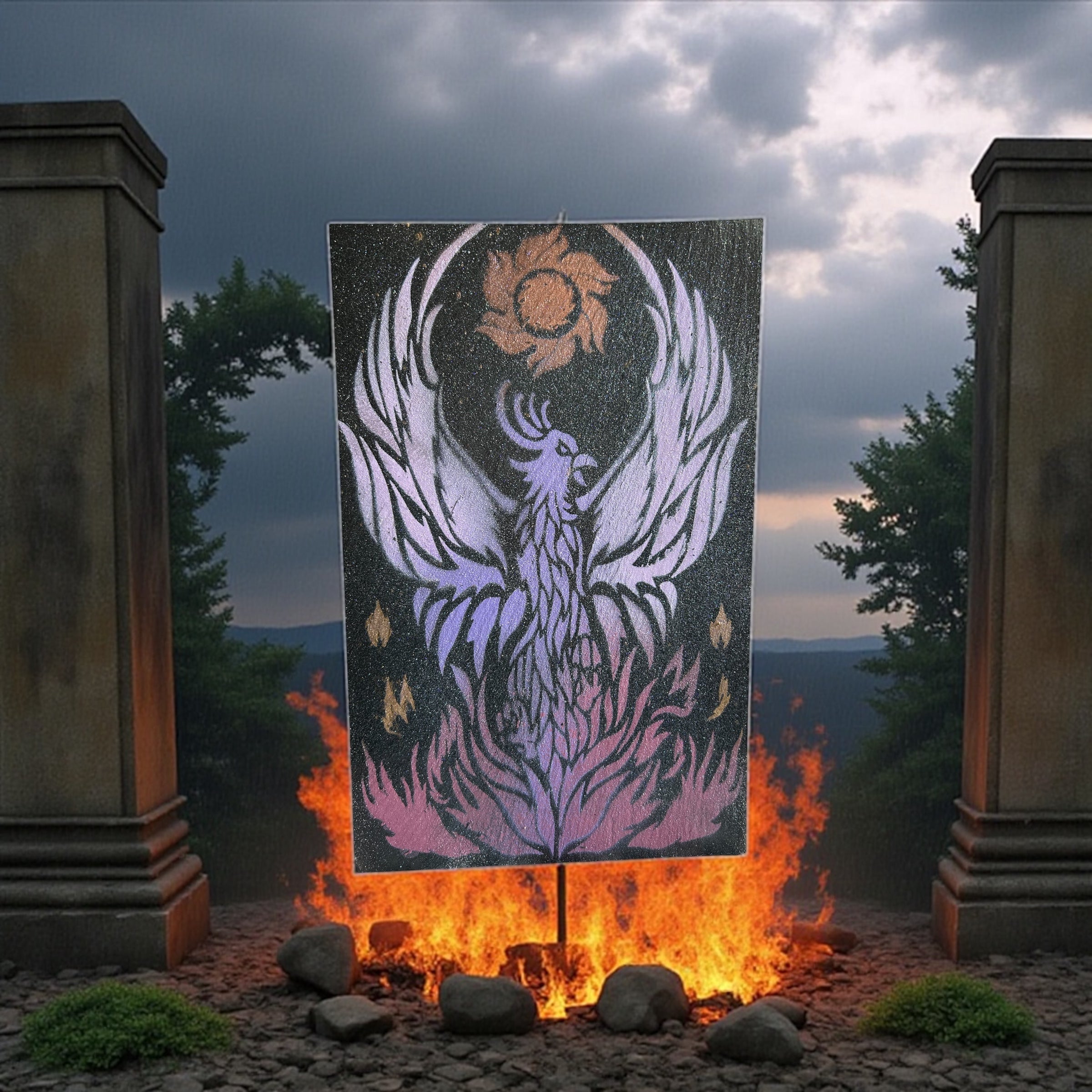 Ardoise peinte à l’acrylique avec phœnix flamboyant

Peinture phœnix sur ardoise naturelle – art fait main