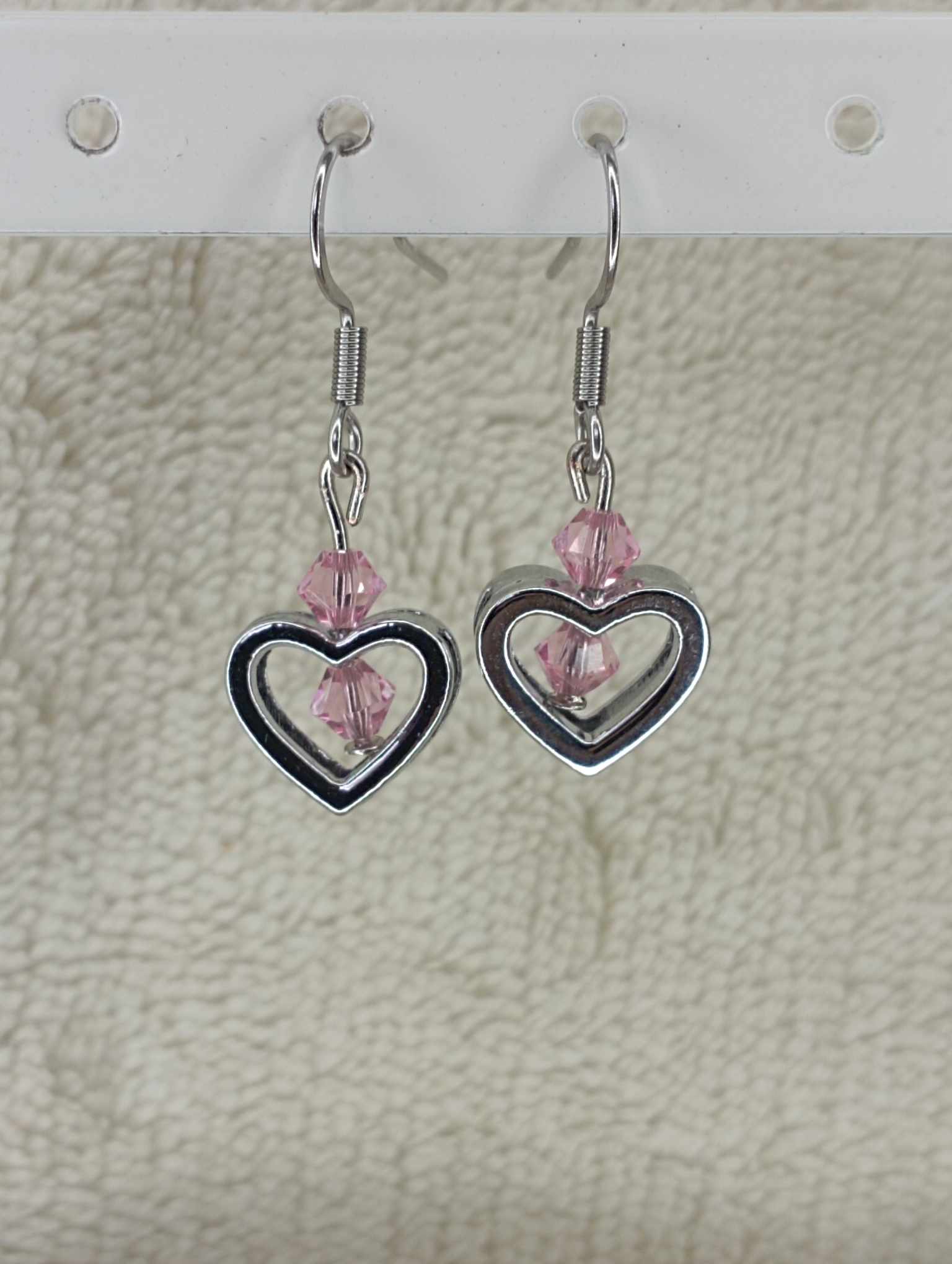 Boucles d'oreilles perles coeur rose Swarovski - Les créations d'asuna