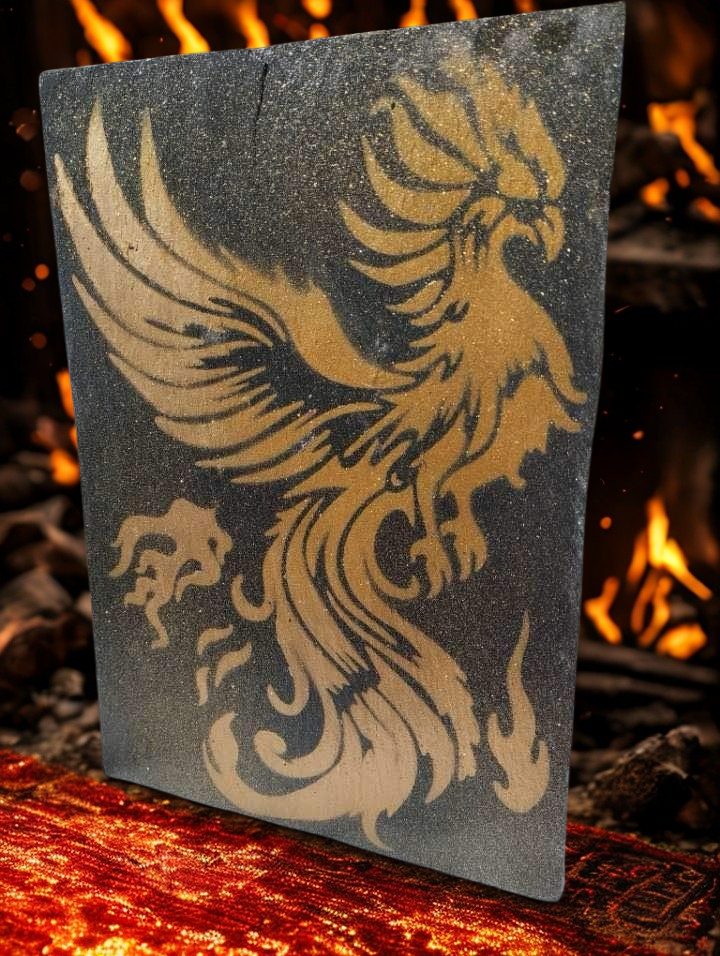 Ardoise déco peinture acrylique phénix avec flammes

Décoration murale artisanale en ardoise phénix flamboyant vernie satiné