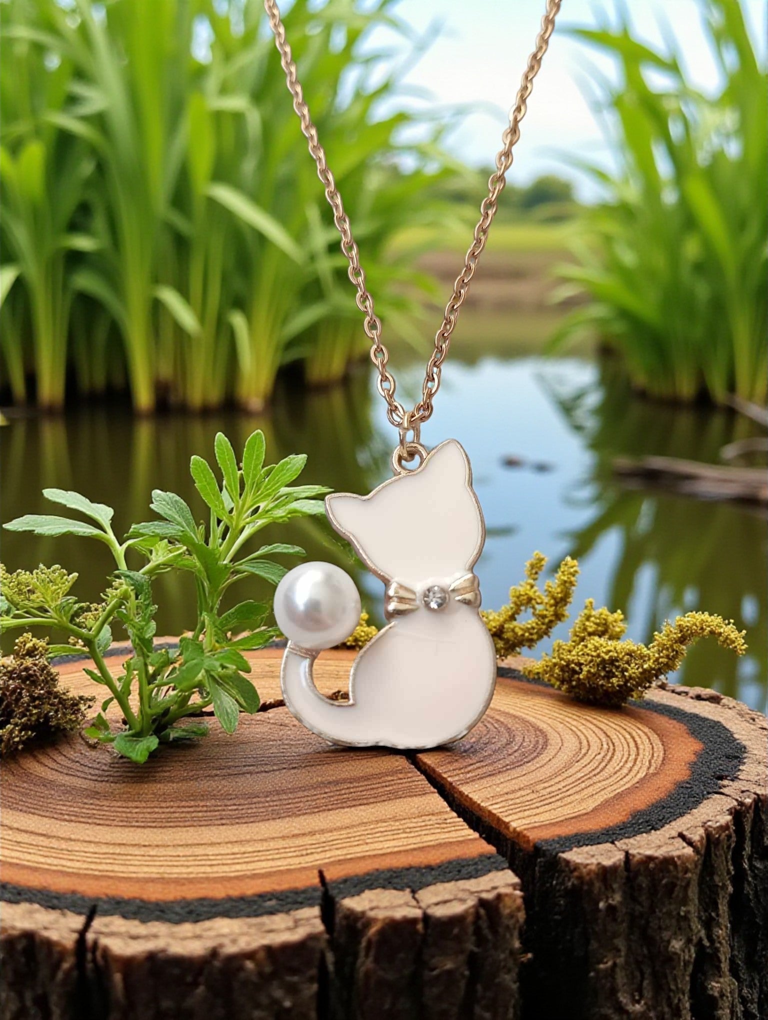 Collier chat beige avec strass et perle nacrée sur chaîne fine en acier inoxydable doré

Bijou fantaisie – pendentif chat beige, strass et perle nacrée sur chaîne dorée hypoallergénique