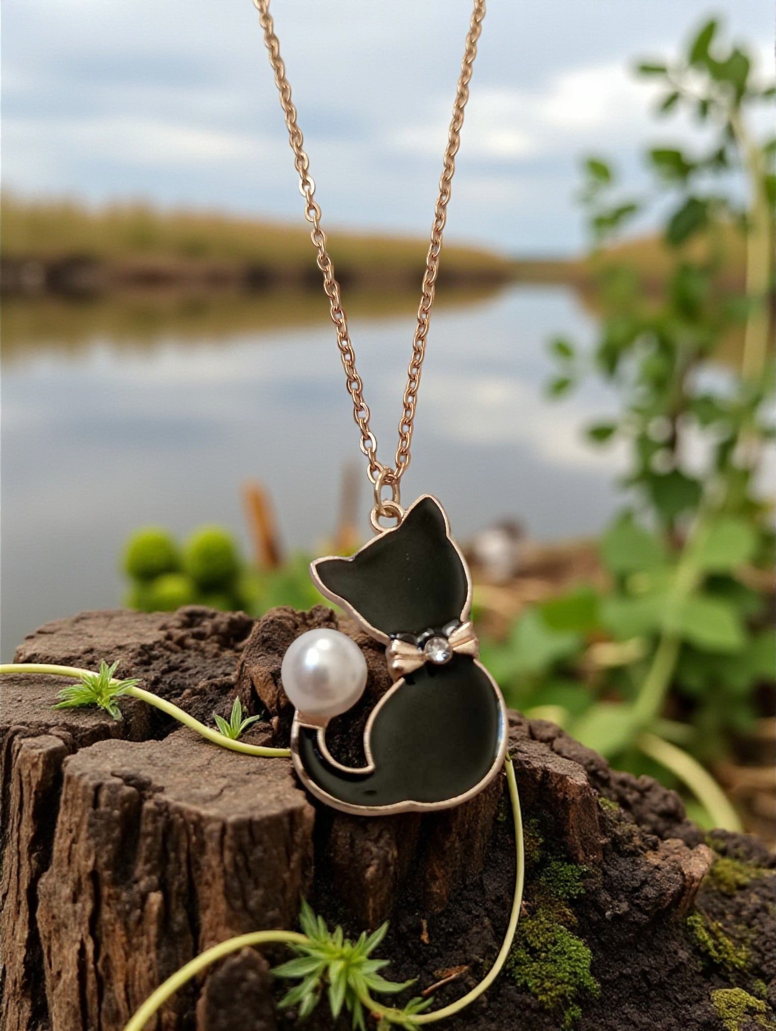 Collier chat noir avec strass et perle nacrée sur chaîne fine en acier inoxydable doré

Bijou fantaisie – pendentif chat noir, strass et perle nacrée sur chaîne dorée hypoallergénique