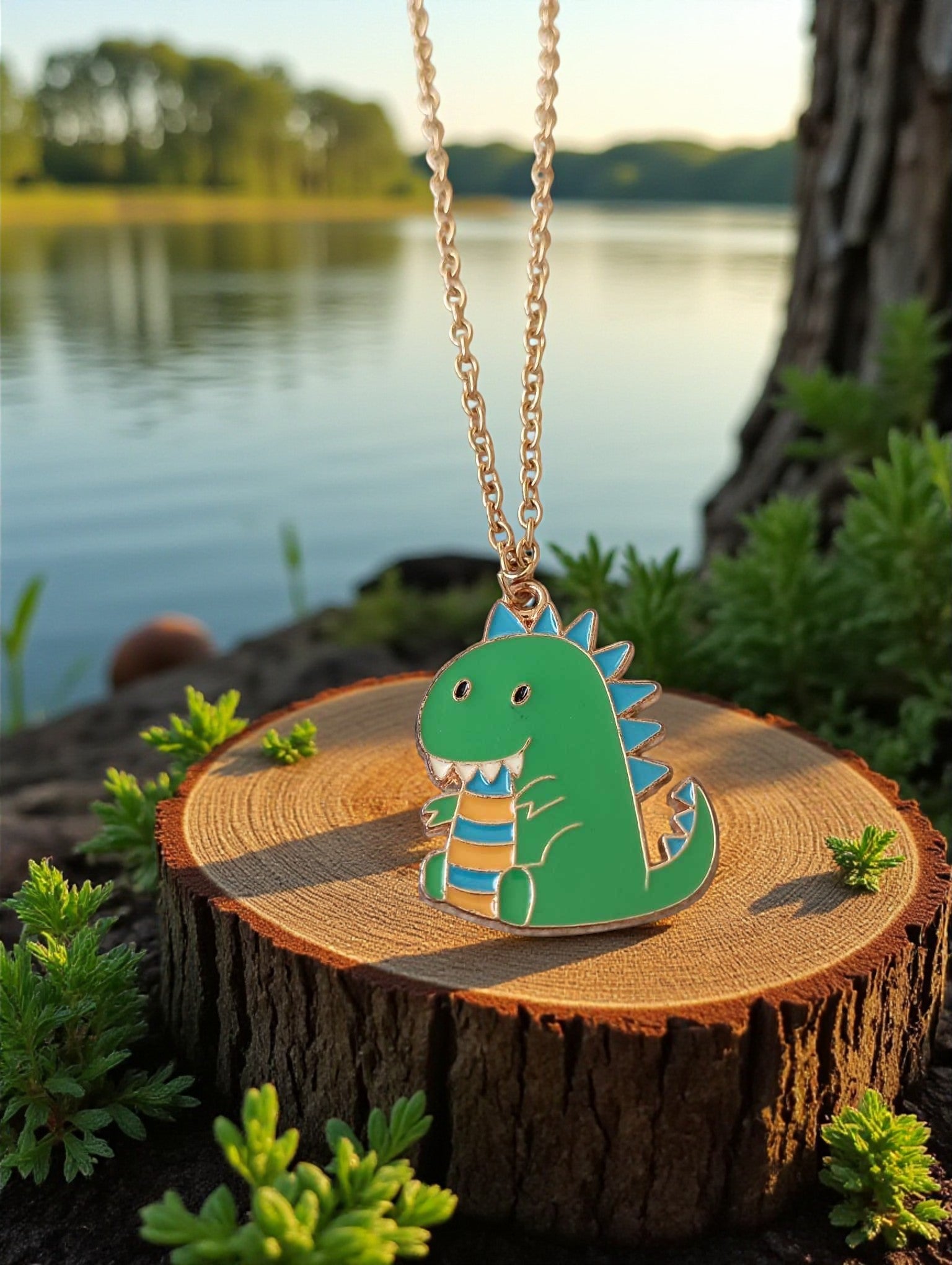 Collier dinosaure en verre sur chaîne fine en acier inoxydable couleur doré

Bijou fantaisie – pendentif dinosaure en verre sur chaîne dorée hypoallergénique