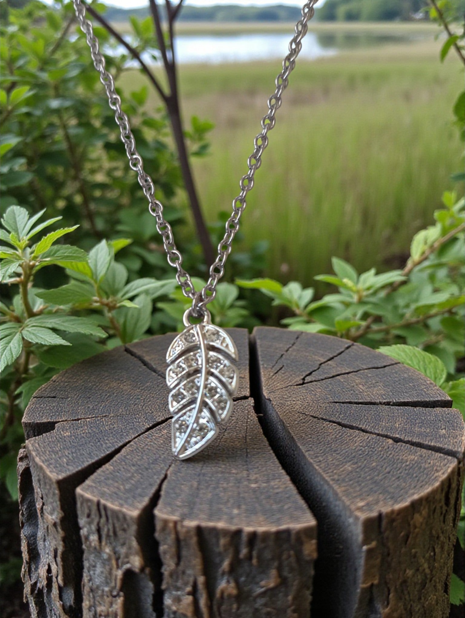 Collier feuille argentée avec strass transparents effet diamant

Bijou élégant pendentif feuille argentée sur chaîne fine inoxydable platine hypoallergénique
