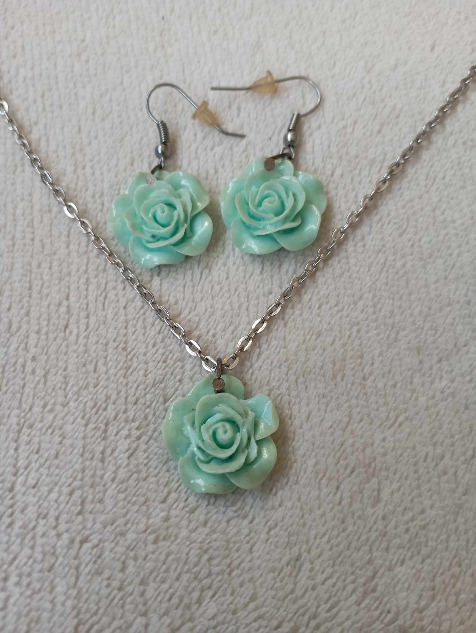 Parure fleur vert d'eau - Les créations d'asuna